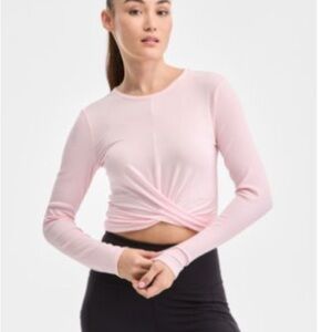 ID Ideology Women's Soft Rib Pink Long Sleeve Twist Top